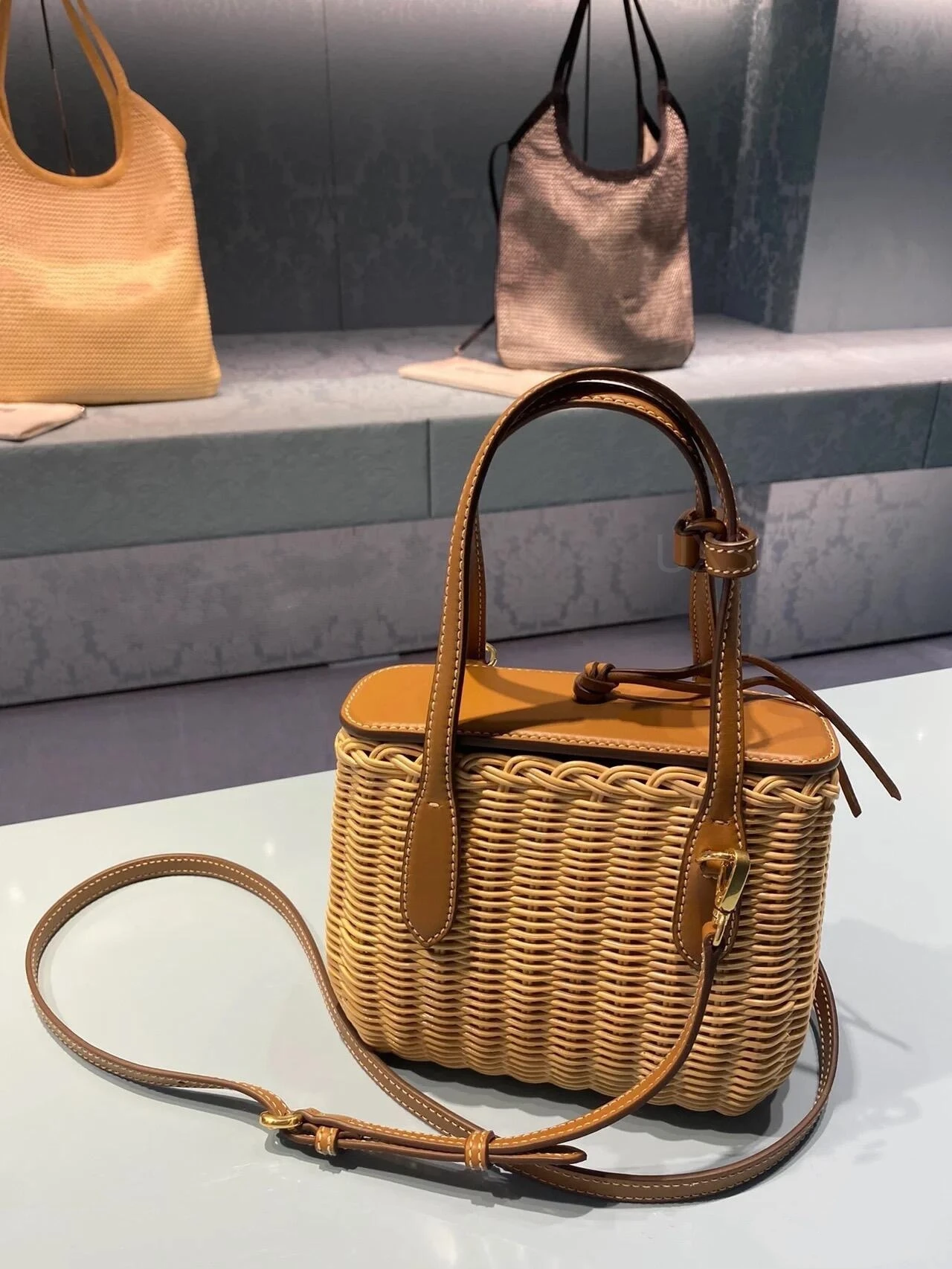 UXST New Bamboo Woven Basket Bag French Rattan Weave Handbag Design Patchwork Women Bag Leather Flap Pocket Outing Crossbody Bag