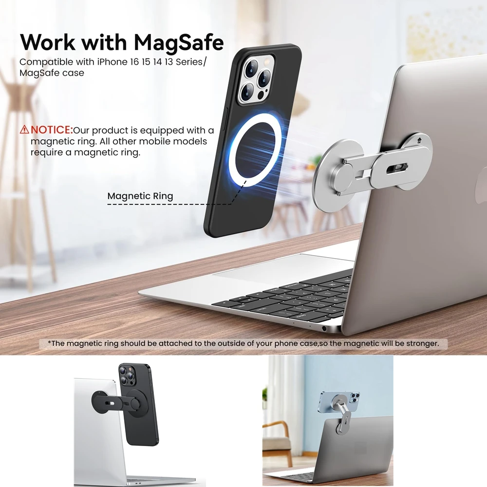 Magnetischer Telefonhalter für Laptop MagSafe iPhone 16/15/14 & Alle Telefone Verstellbare Telefon-Seitenhalterung für Tesla Model 3/X/Y – Detail 5