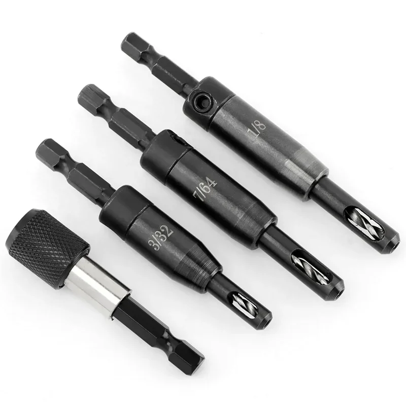 

3/4pcs Self-Centering Black Hinge Drill Bit Assortment with 1/4 Inch Hex Shank for Carpenters Hole Centering 3/32" 7/64" 1/8"