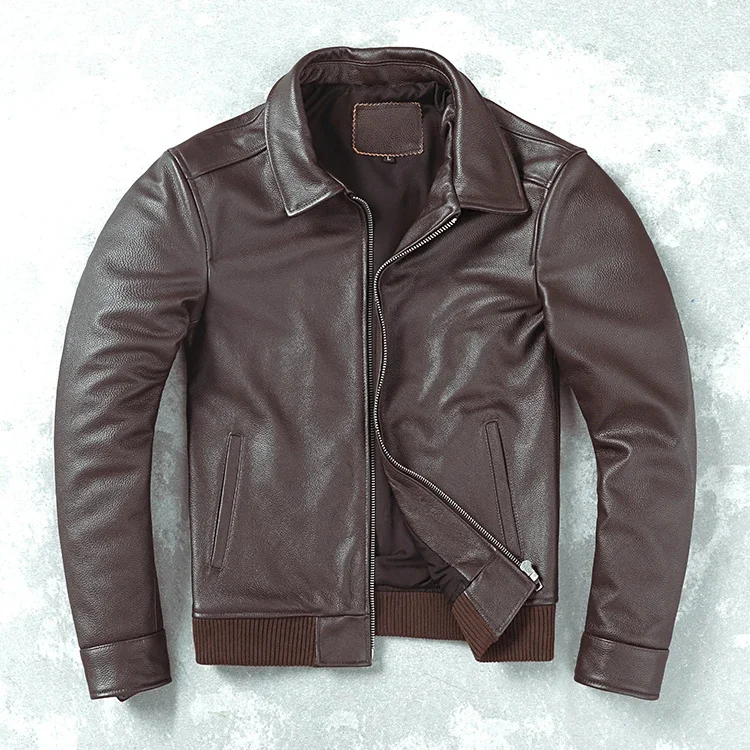 

shipping.Plus Free size Father's genuine leather jacket.100% natural cowhide coat.Men classic casual cheap cloth.