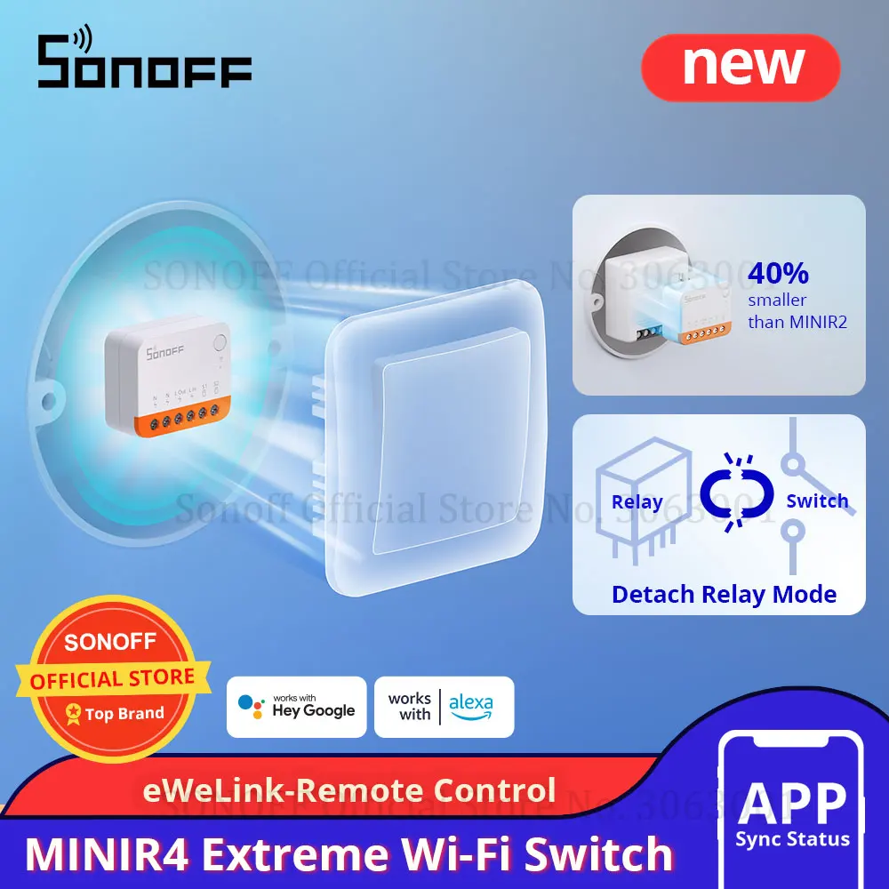 SONOFF MINIR4 Wifi MINI Smart Home Switch Supports External Switch Detach Relay Mode Wi-Fi Remote Control via eWeLink APP Alexa