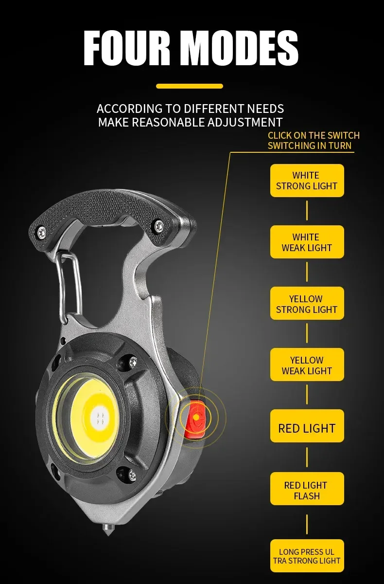 Mini LED Flashlight Work Light Portable Pocket Flashlight Keychains USB Rechargeable for Outdoor Camping Small Light Corkscrew