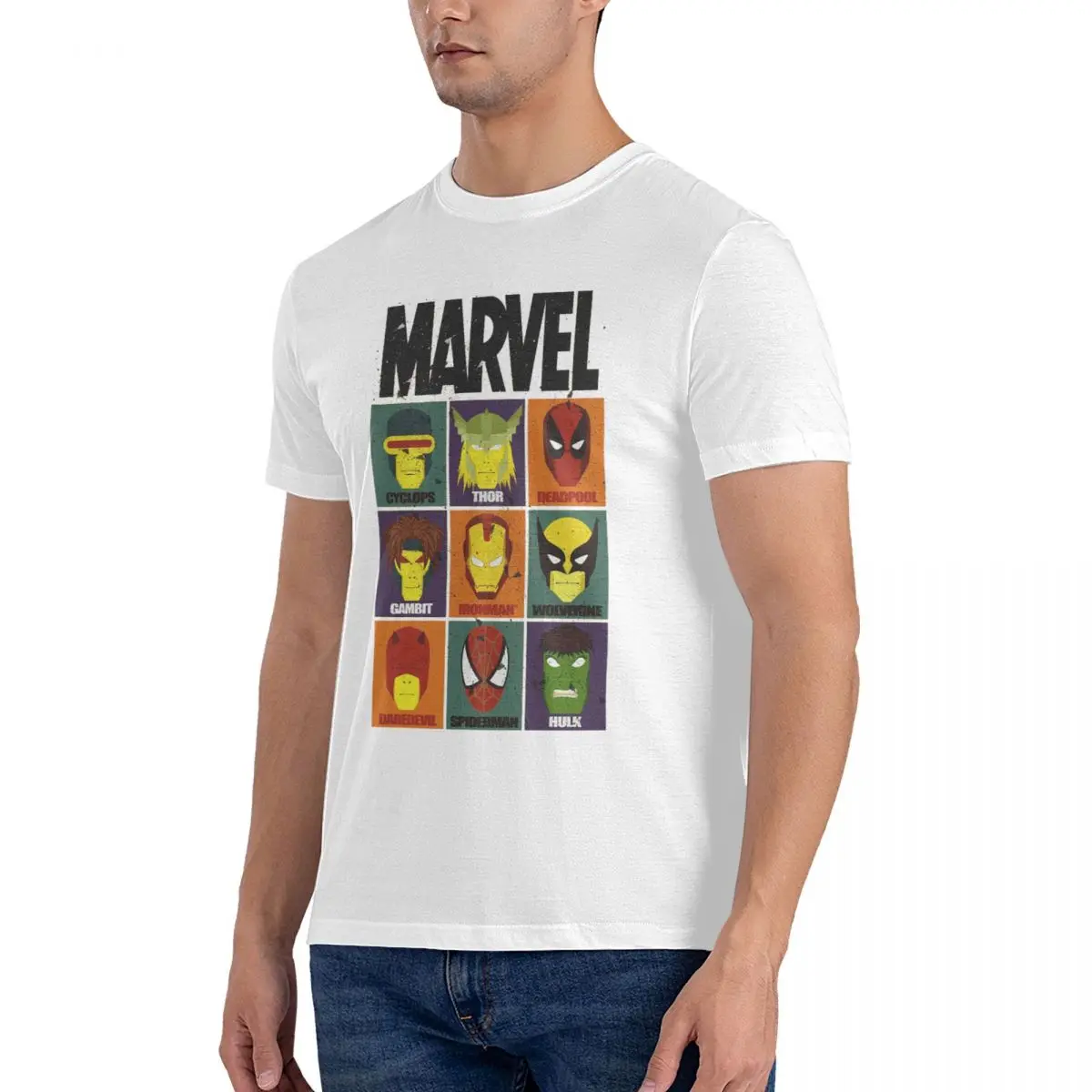 Men Superheroes Retro Collection T Shirt Marvel Avengers Film Cotton Tops Novelty Short Sleeve Crewneck Tees Printed T-Shirts