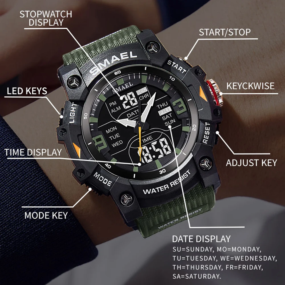 SMAEL Luxury Brand New Man Sport Wristwatch Multifunction Digital Waterproof Watch Men Luminous LED Quartz Stopwatch Watches