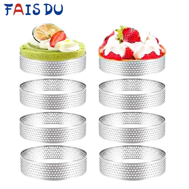 FAIS DU 2/4/6/8PCS 8 CM Stainless Steel Tart Mold Ring Tartlet Cake Mousse Mold Cookies Pastry Circle Cutter Pie Ring Perforated