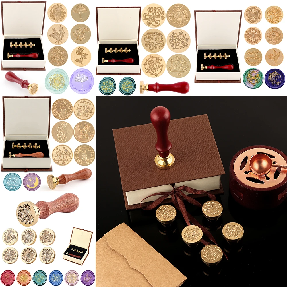 

8pcs/set Fireworks Flower Love Wishes Pattern Seal Stamp Heads Wooden Handle Storage Box Kit for DIY Celebrated Invitation Cards