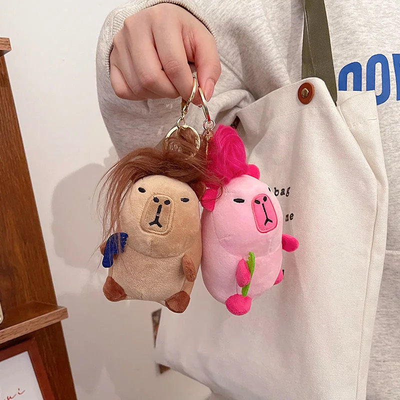 Capybara Hair Keychain Bag Capybara Pendant Combing Freak Toy Fluffy Water Porpoise Key Chain Bagpack Interior Accessories인테리어