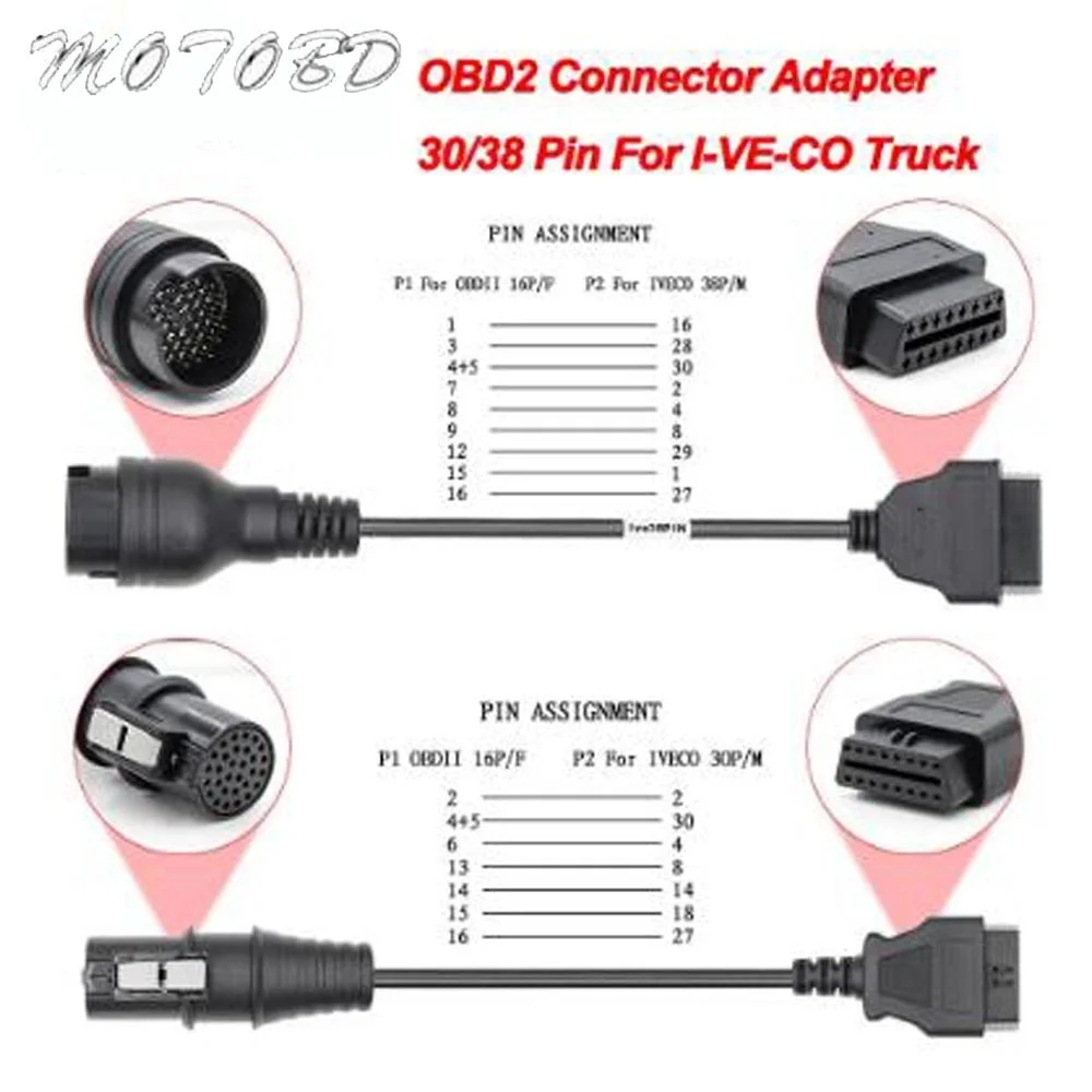 OBD2 Connector Adapter For IVECO Truck 30/38 Pin OBD To OBD2 16Pin For IVECO OBD OBD2 Diagnostic Auto Tool OBD2 Extension Cable