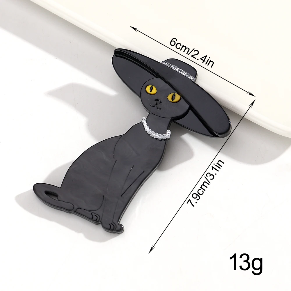 Kreative Acryl-Cartoon-Hut-Katzen-Brosche, Modische Tier-Broschen für Damen, Unisex-Kleidung, Schmuck-Accessoire – Detail 2