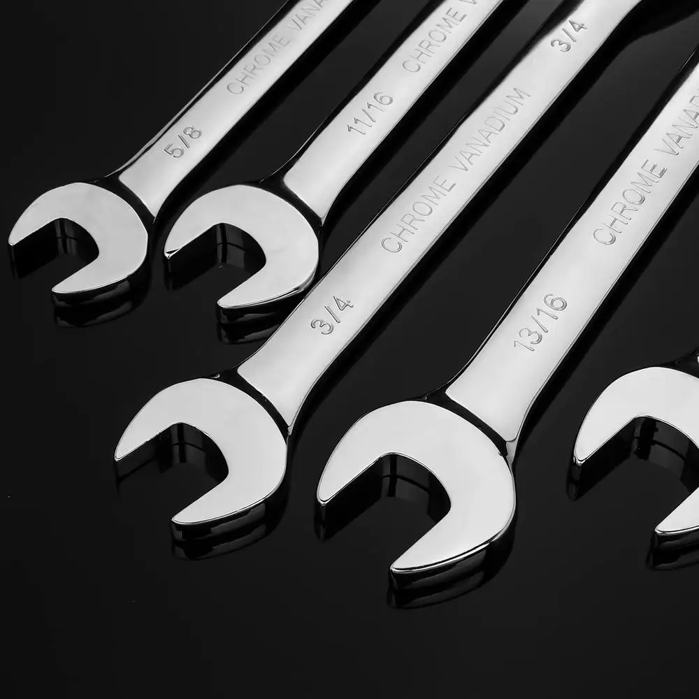 Ratcheting Combination Wrench Set 18pc Metric & 15pc SAE Chrome Vanadium Steel Tool Roll Included