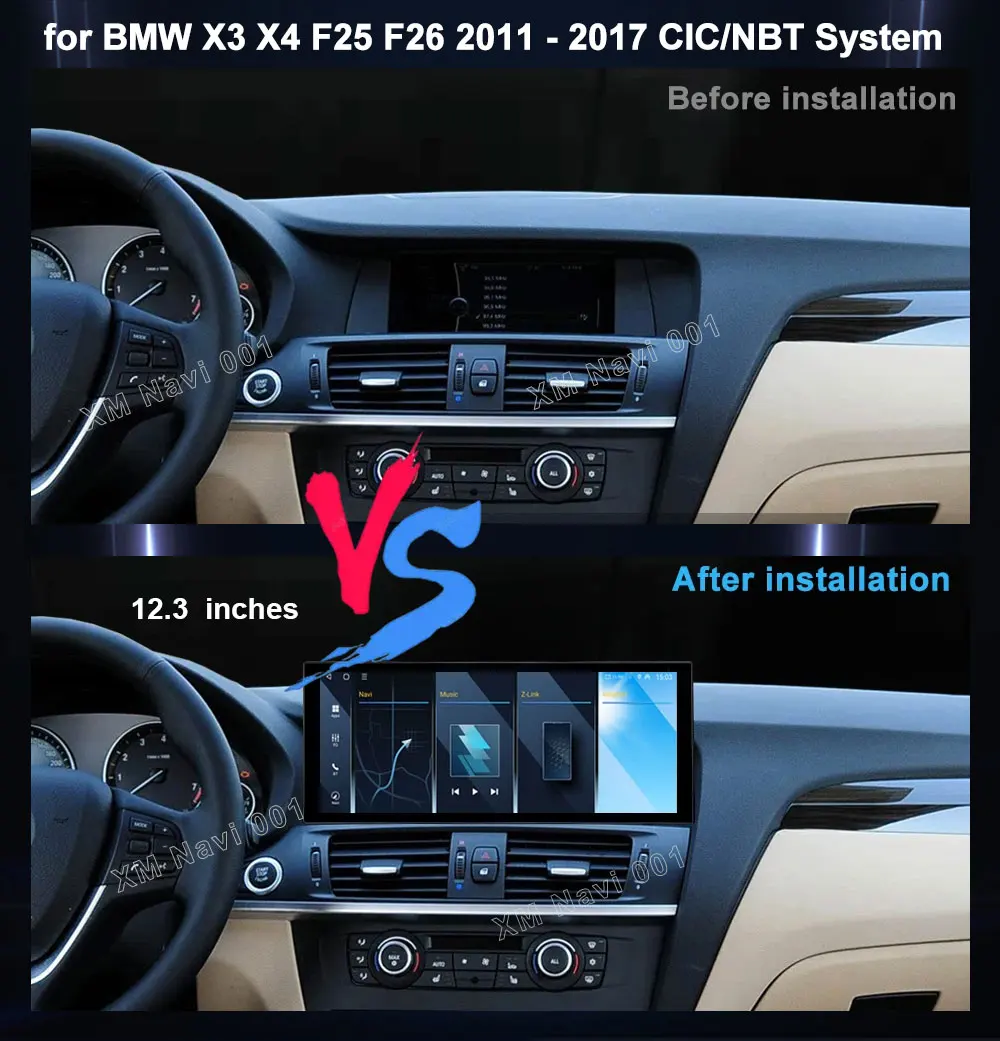 نظام تحديد المواقع نافي راديو فيديو السيارة مشغل وسائط متعددة BT لسيارات BMW X3 X4 F25 F26 2011 2012- 2017 CIC/NBT نظام أندرويد 14 DSP شاشة 4G