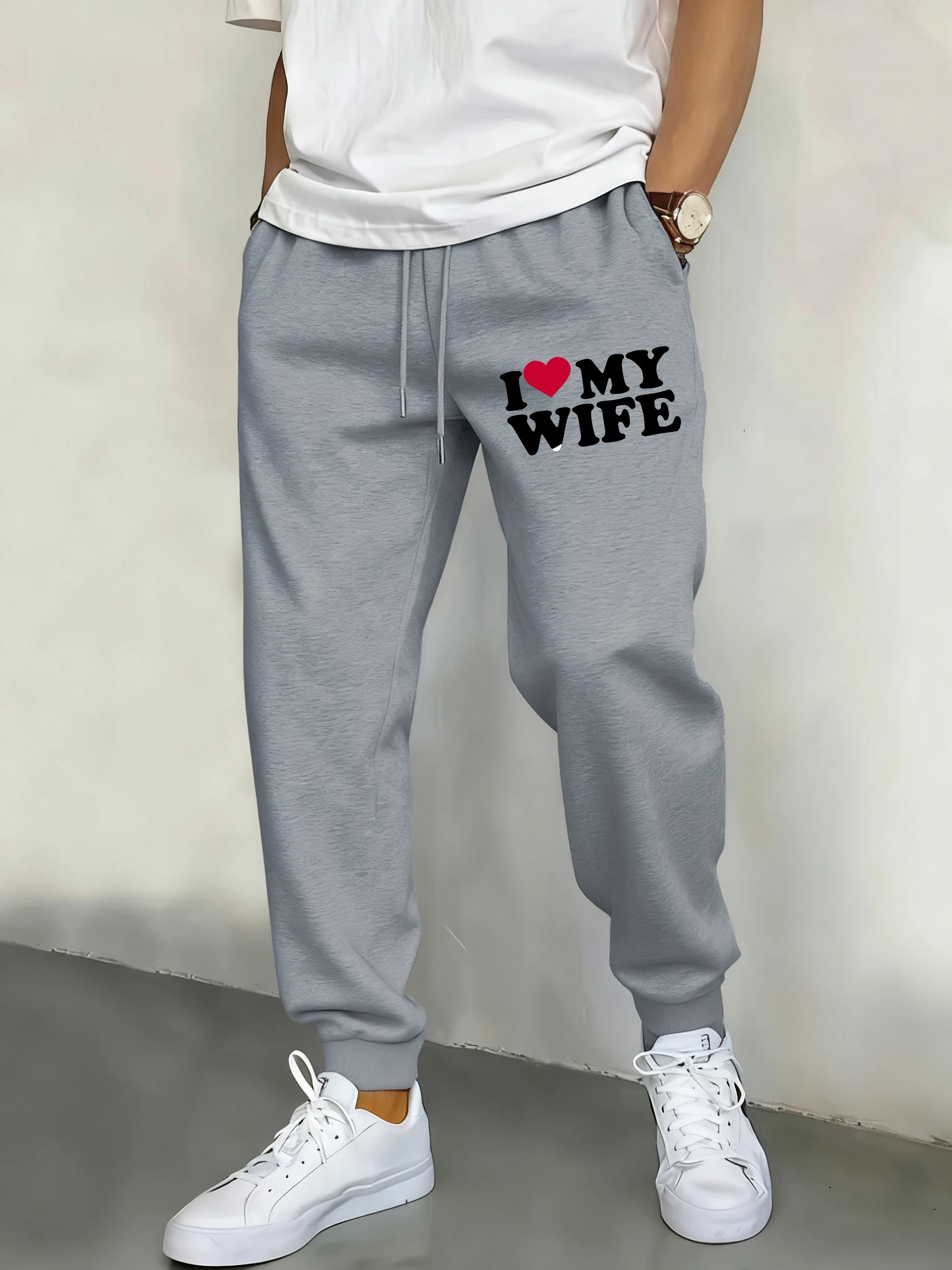 

I Love My Wife Design Men Retro Pants Fashion Fleece Trousers Drawstring Pockets Sweatpants Male Comfortable Casual Sportpants