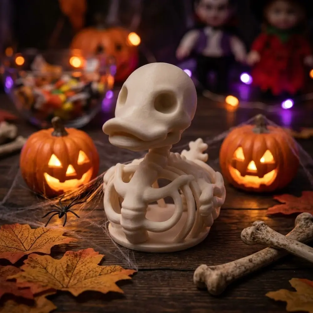 3D Printed Halloween Skeleton Duck Figurine Realistic Gothic Style Duck Skeleton Statue Spooky Fade-Proof Small Duck Bone Model