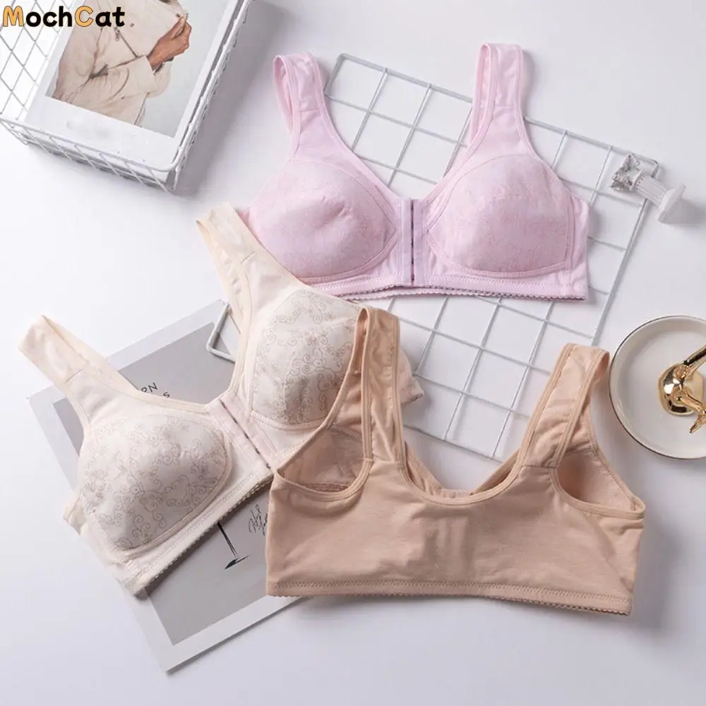 Elastic Thin Front Button Bra Widen Straps Plus Size Elderly Bra Intimates Seamless Flower Underwear Elder