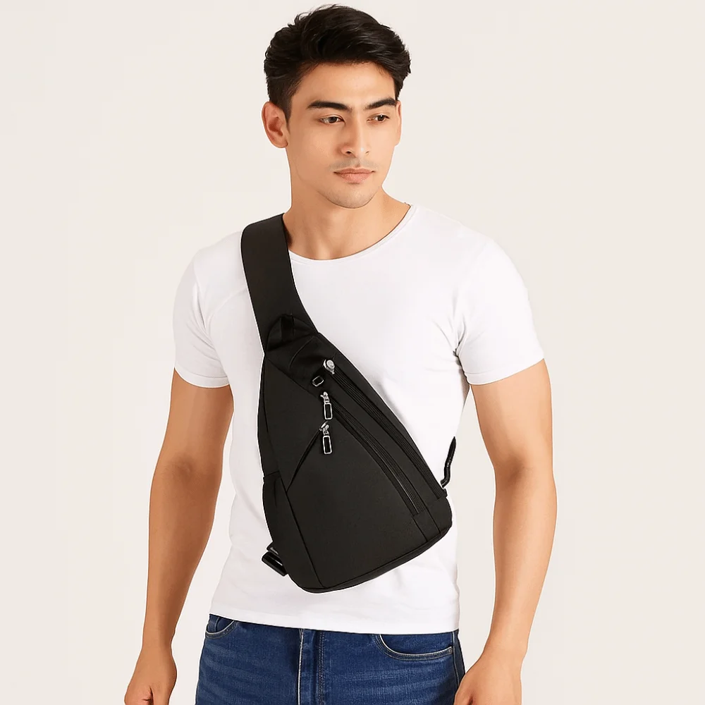 

Multilayer Men's Chest Bag Solid Color Multifunctional Oxford Sling Shoulder Bag Adjustable Strap Large Capacity