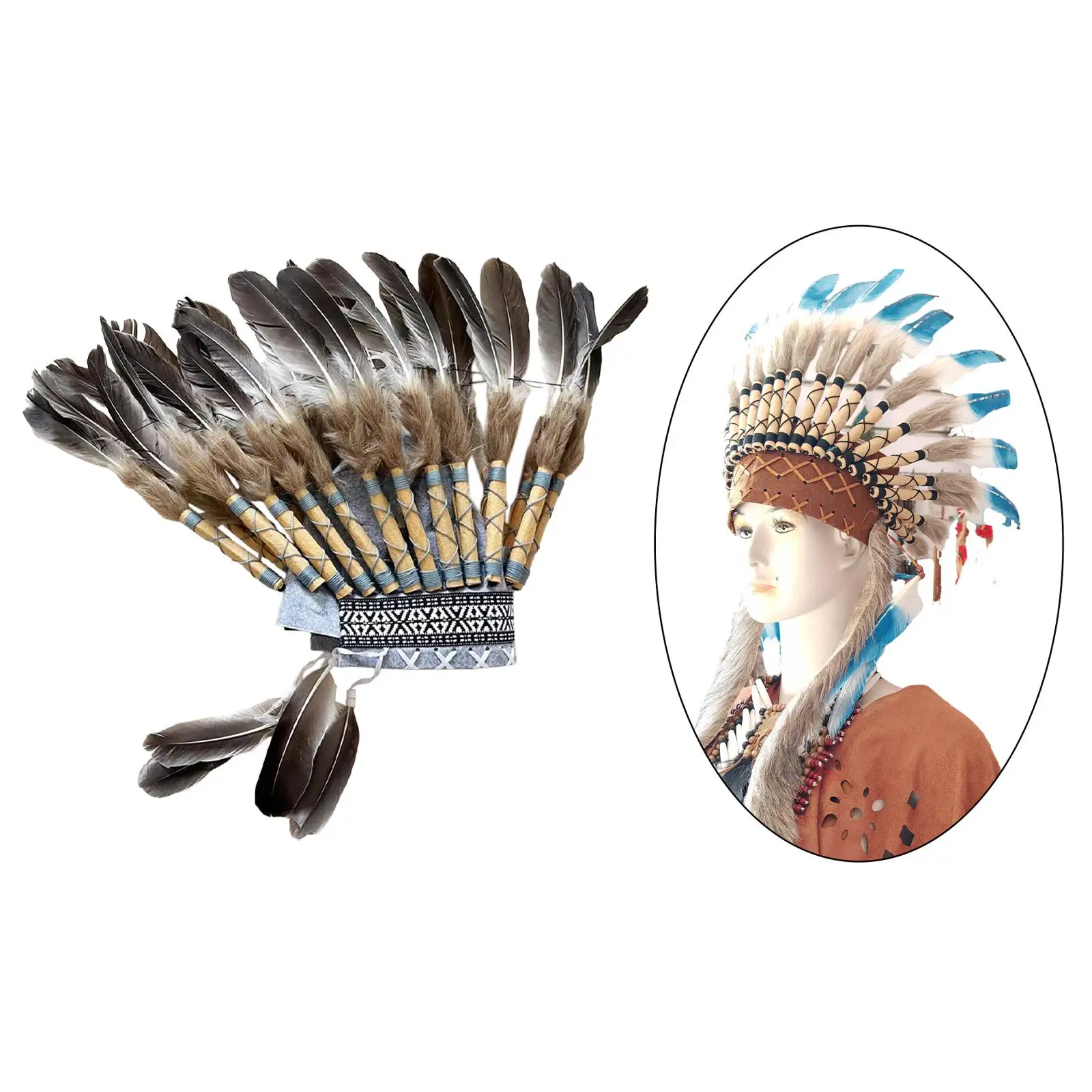 

Indian Hat Artificial Feather Headdress Adults Headband for Halloween Stage Show