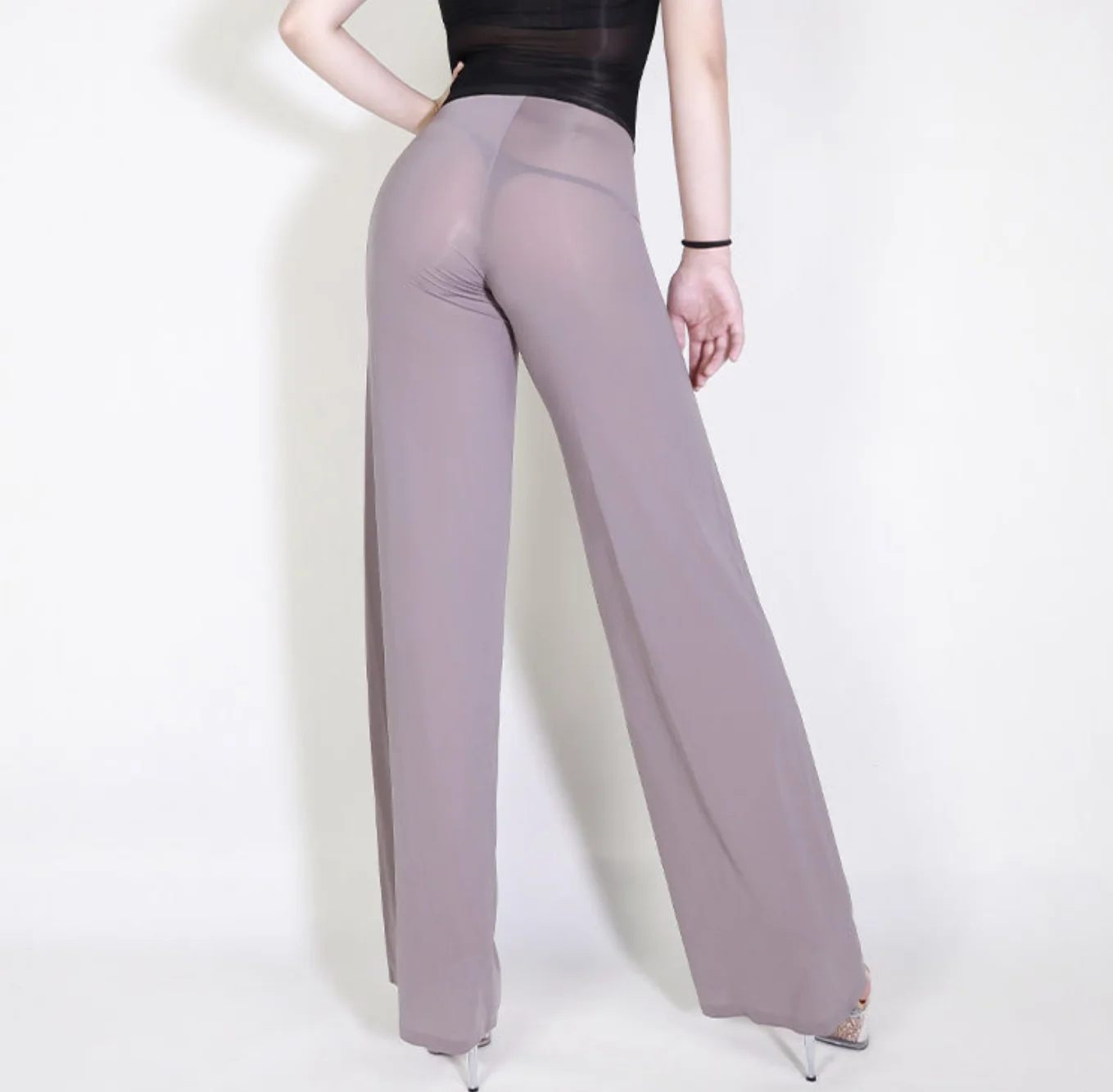 سراويل يوجا حريرية للجنسين شفافة من خلال سراويل واسعة الساق ثنى سراويل منزلية عالية المرونة صديقة للبشرة خفيفة عالية الخصر للرقص