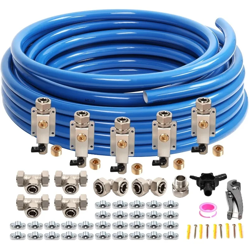 Kit de línea de aire comprimido de 3/4 "× 100' y 200' y 300', tubería HDPE-aluminio-HDPE, incluye 2 accesorios en ángulo recto y 4 accesorios en T, pr de fuga