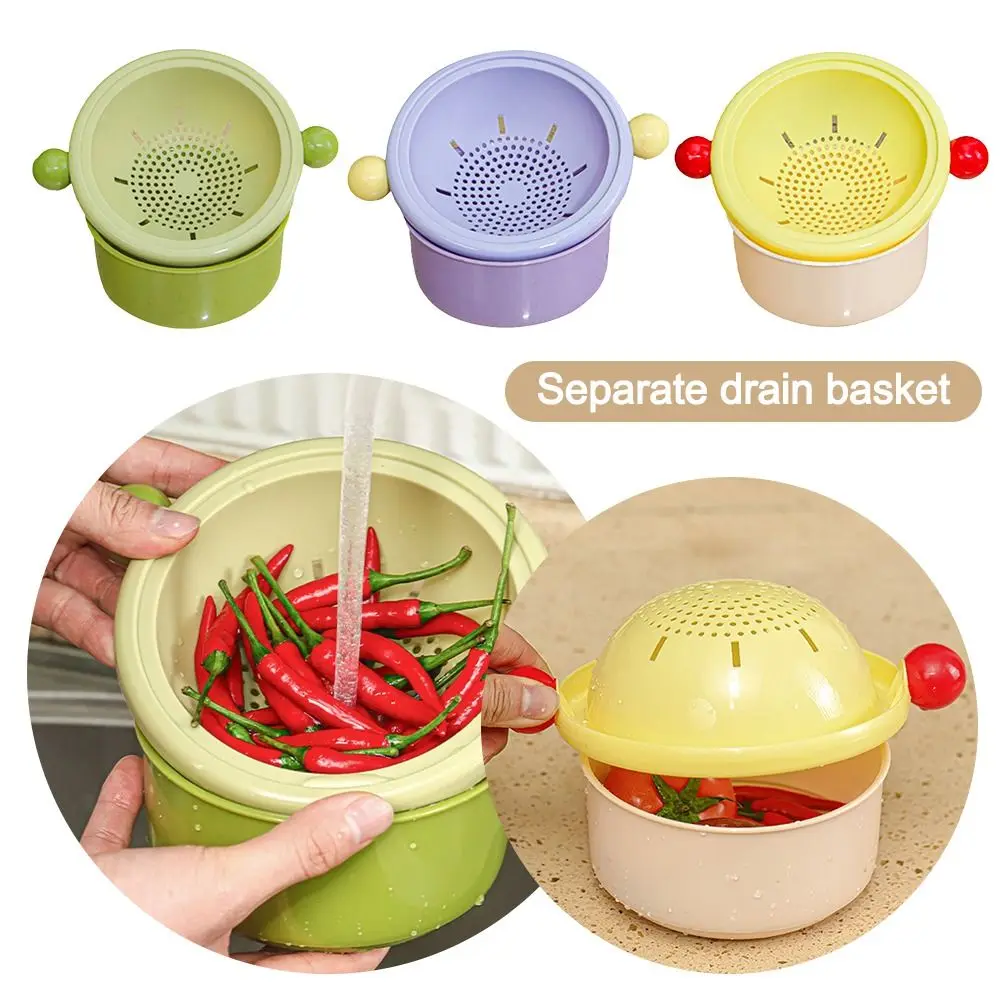 Dopamine Double Layer Drain Basket Stackable Space-saving Fruit Storage Basket Large Capacity Double Ball