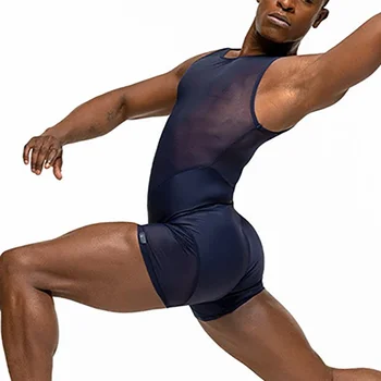 Mannen Onderhemden Leotard Mesh Patchwork Slip Naadloze Sneldrogende Ademende Bodysuits Yoga Worstelen Singlet Ondergoed Jumpsuit