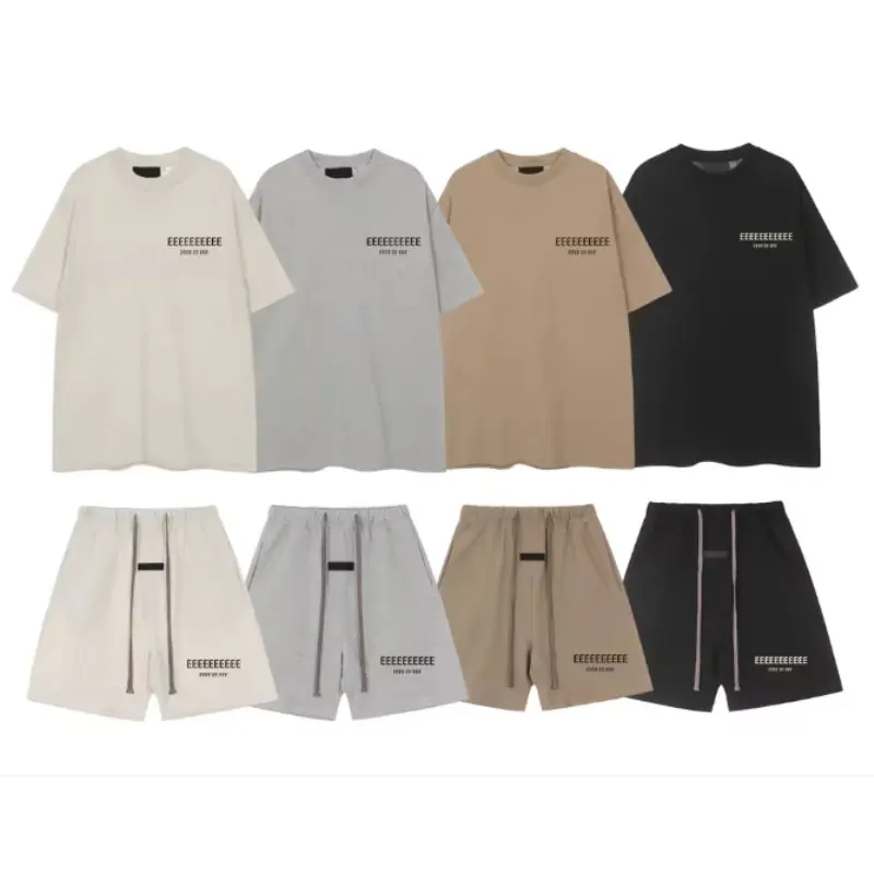 Conjunto de Camiseta y Pantalones Cortos con Estampado de Letras de Doble Línea, Serie 26SS, Marca Clásica, Unisex, Moda Urbana