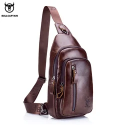 BULLCAPTAIN-Bolso cruzado informal de cuero genuino para hombre, bandolera de pecho de 7,9 pulgadas, a la moda, para excursión, IPai