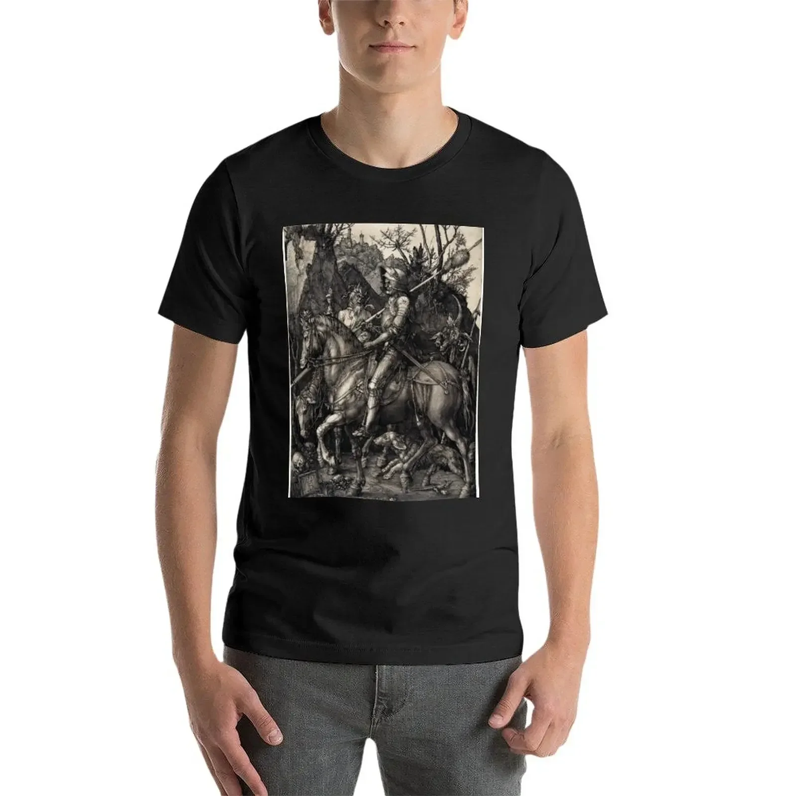 Camiseta gráfica essencial masculina, Albreanner, Knight, Death and the Devil, nova edição, 100% algodão