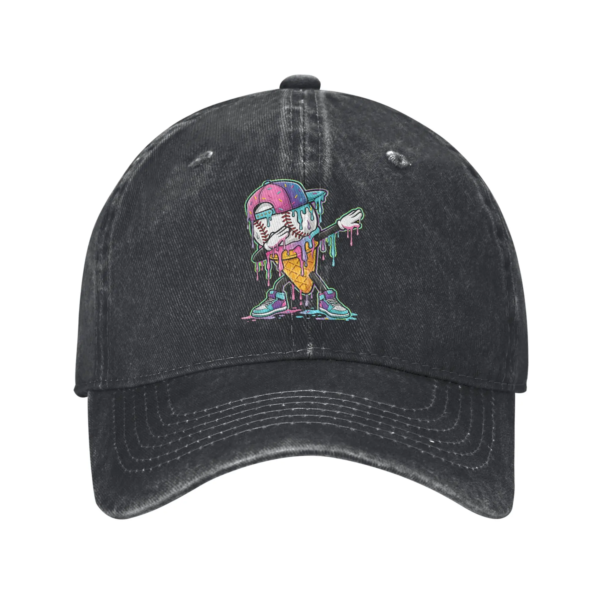 Baseball Sport Ice Cream Drip Men Women Baseball Cap Funny Meme Distressed Denim Hats Outdoor Unstructured Soft Snapback Hat