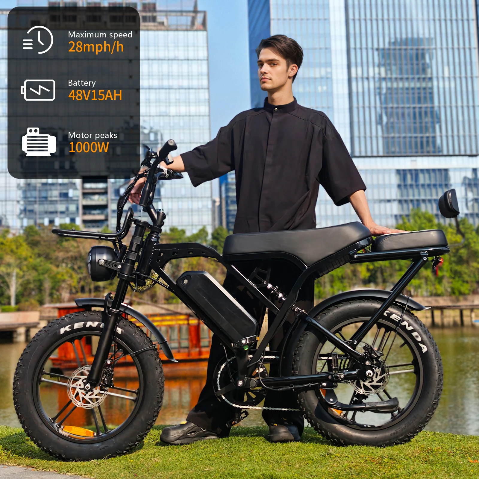 Vélo électrique pour adultes X80 Pro : Moteur de 1000 W de puissance maximale, pneus larges de 20 pouces, freins hydrauliques, 7 vitesses ​ ​ Véhicule tout-terrain, batterie longue portée 48V 15Ah, capacité tout-terrain, suspension avant et arrière, alarme antivol.