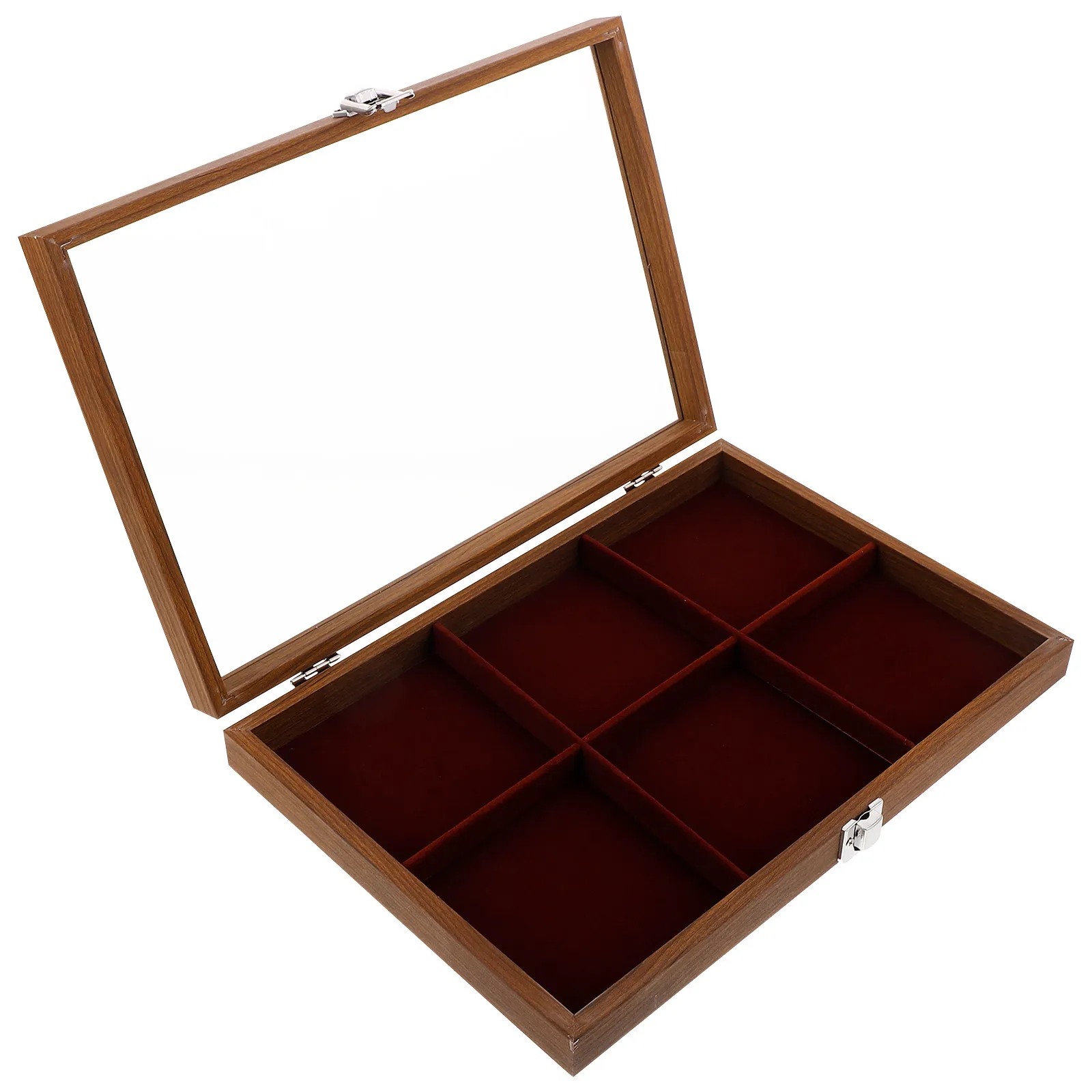 

6 Compartments Wooden Jewelry Box Multifunctional Holder Display Case For Bracelets Necklaces Rings Earrings Vintage Storage