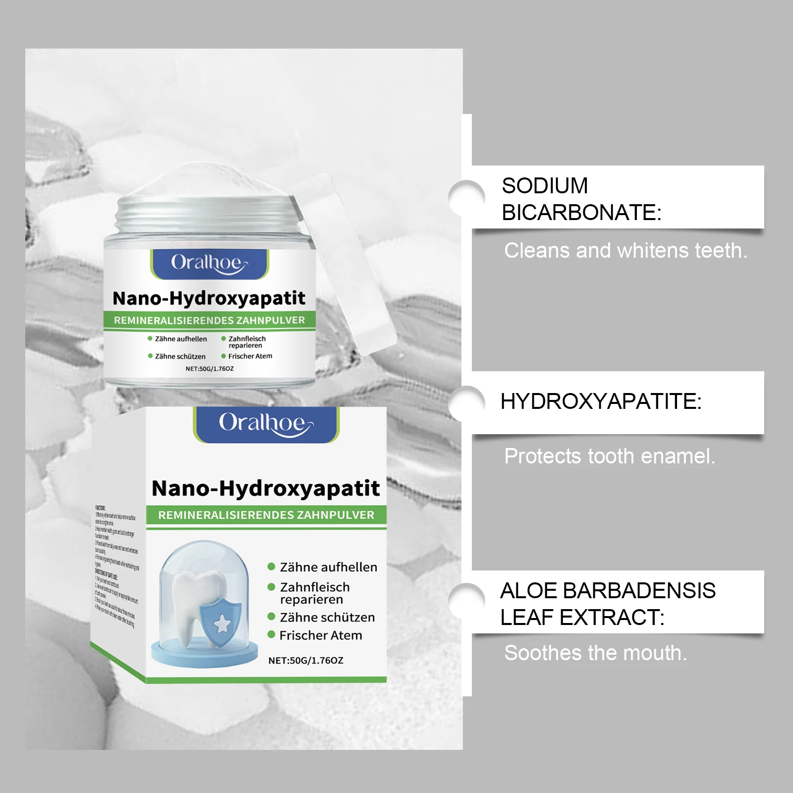 ORALHOE Remineralisierendes Zahnpulver Improve Bad Breath Reduce Plaque Stain Oral Hygiene Care Clean Teeth Whitening Powder