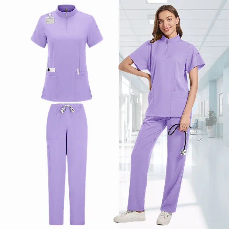 ممرضة فرك مجموعة الدعك الطبية موحدة النساء غرفة العمليات التمريض الملابس جيب أعلى السراويل 2 قطعة دعوى صالون تجميل ملابس العمل