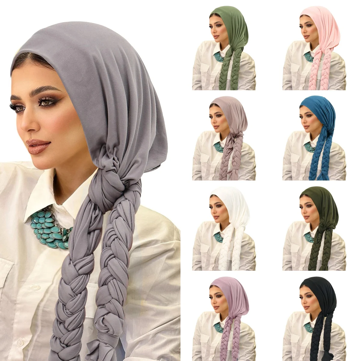 Muslim Hijabs Ladies Headscarf Hat Braided Design Hair Cover Trendy Accessory Cross-Border Popular Women's Hairband Cap
