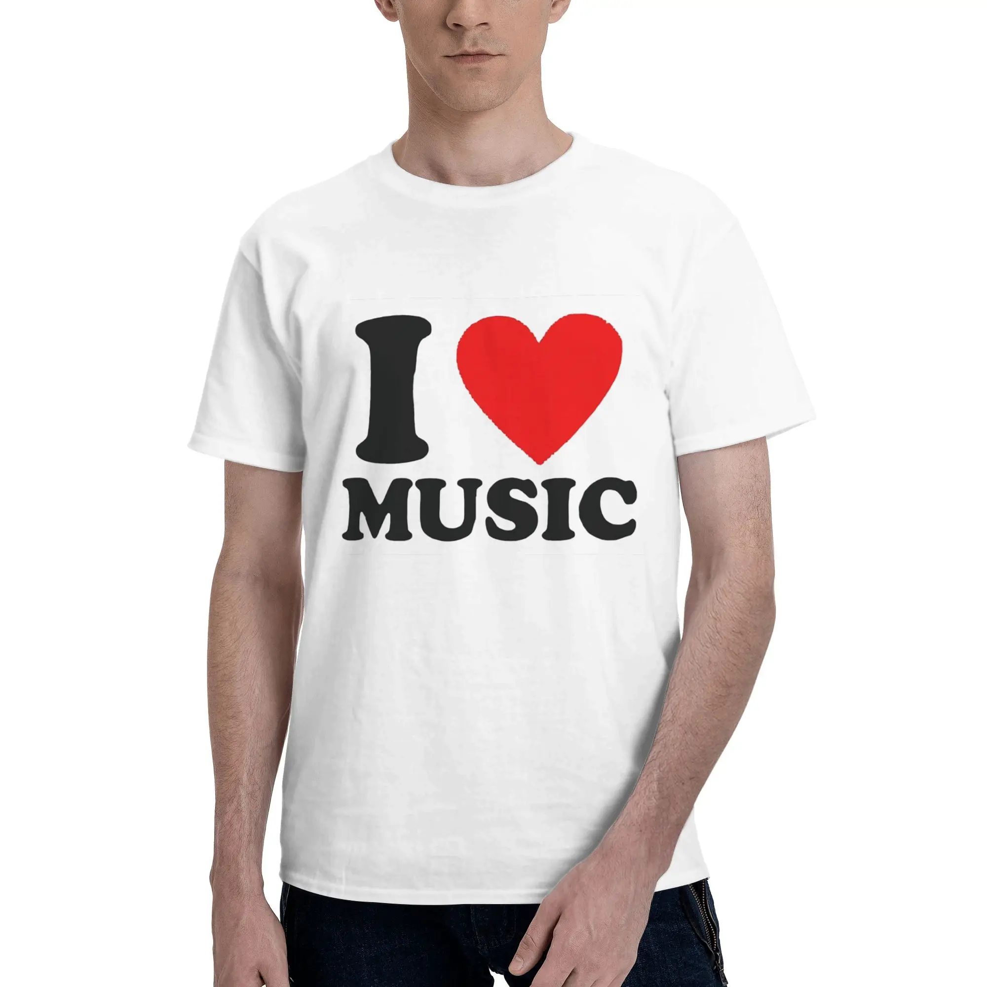 

Футболка из 100% хлопка «Я люблю музыку», мужские футболки большого размера, мужские футболки с круглым вырезом и коротким рукавом, S-6XL