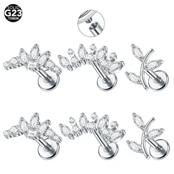 1/5PCS Titanium Marquise CZ Flat Back Helix Piercing Stud Earrings For Women Conch Ear Lobe Cartilage Tragus Piercings Jewelry