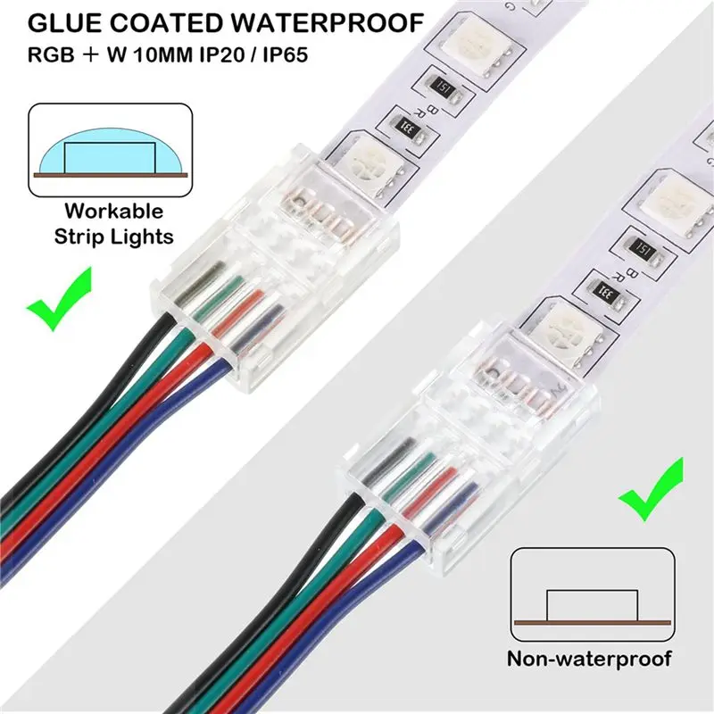 ABZC 40PCS Waterproof LED Light Strip Connectors 4 Pin 10mm Solderless Adapter for RGB LED Strip Lights