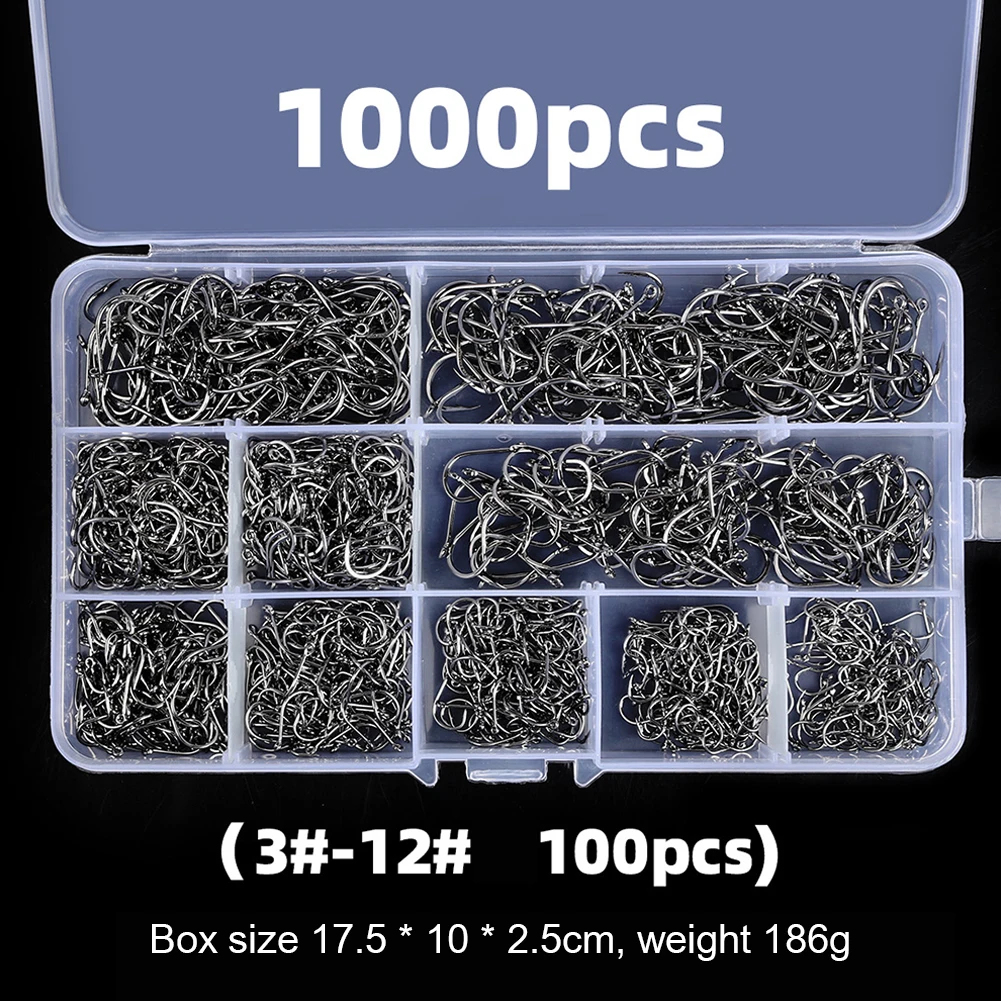 1000/600pcs  Fishing Hooks Set High Carbon Steel Sharp Durable Barbed Fishhook Rock Fishing Equipment Gear Tackle Accessories