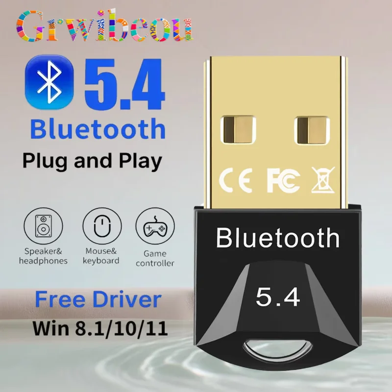 USB Bluetooth Adapter Dongle for PC Laptop Desktop, Bluetooth 5.0/5.1/5.3/5.4 Wireless Transmitter Receiver for Speakers, Mice,