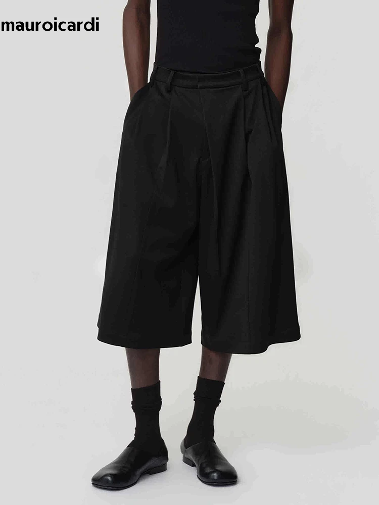 

Мужские шорты Mauroicardi: весенне-летняя коллекция, свободные, повседневные, мягкие, черные, с высокой талией, длиной до икры, прямые брюки, роскошная шикарная одежда 2026