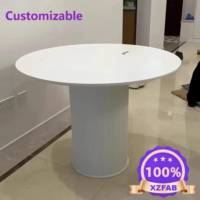 Factory Direct 2026 Round dining table pure white slate light luxury cream style high-end hall Roman column dining table