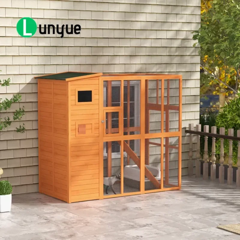 Large Cedar Cat House Outdoor Walk In Enclosed Pet Cabin Fenced Escape Proof Shelter All Seasons Modern Luxury Resting Hut