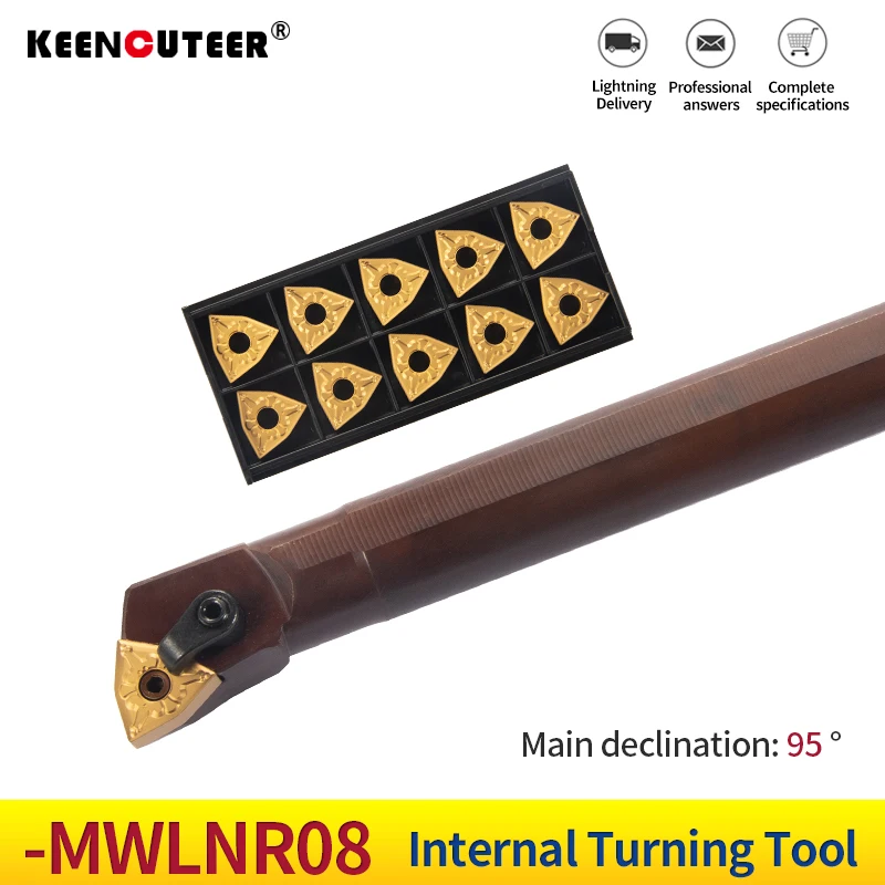 Suporte para Ferramenta de Giro Interno de Aço e Mola -mwlnr S20t-mwlnr08 S25u-mwlnr08 Inserções de Metal Duro Barra de Torno Ferramentas de Corte Cnc