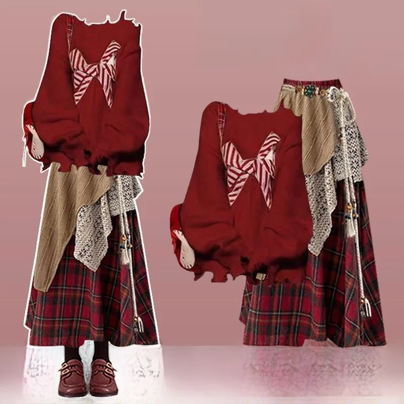 

Модный женский комплект одежды Loween Cisas: свитер Miu с красными вставками и инициалами, осенне-зимний