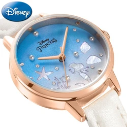 Disney Gift With Box Mermaid Princess Gradient Color Shell Surface Fashion Girls Student Quartz Watch Zegarek Relojes Sumergible