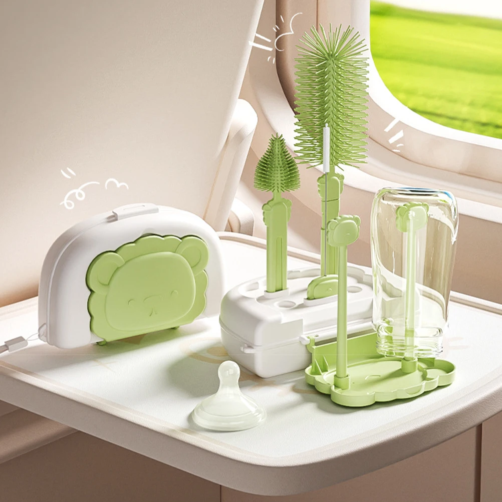 

1 set Portable Silicone Bottle Brush Soft Head Travel Durable Nipple Scrubber Cleaning Tool Easy Carry Drying Rack
