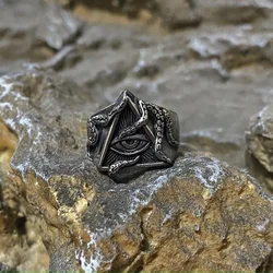 Retro Eye of Providence Cthulhu Octopus Adjustable Open Ring For Men Silver Color Punk Gothic Jewelry Biker Accessories Man Gift