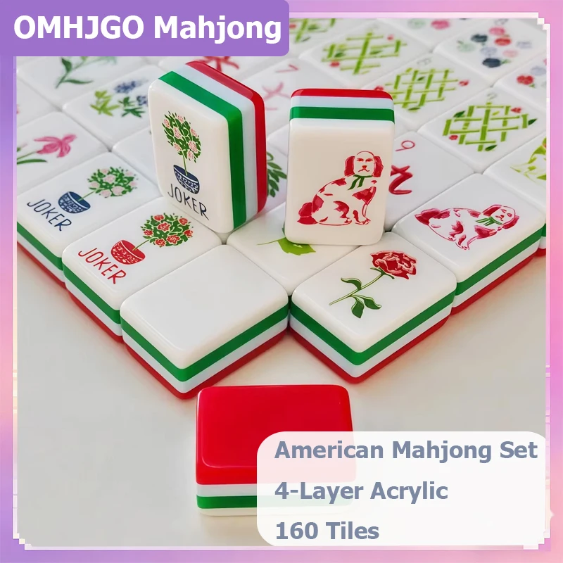 Freeshipping Red Mahjong Tiles American Mahjong Set 4-Layer Acrylic Engraved Mahjong Game Tiles for Adult Family Entertainment
