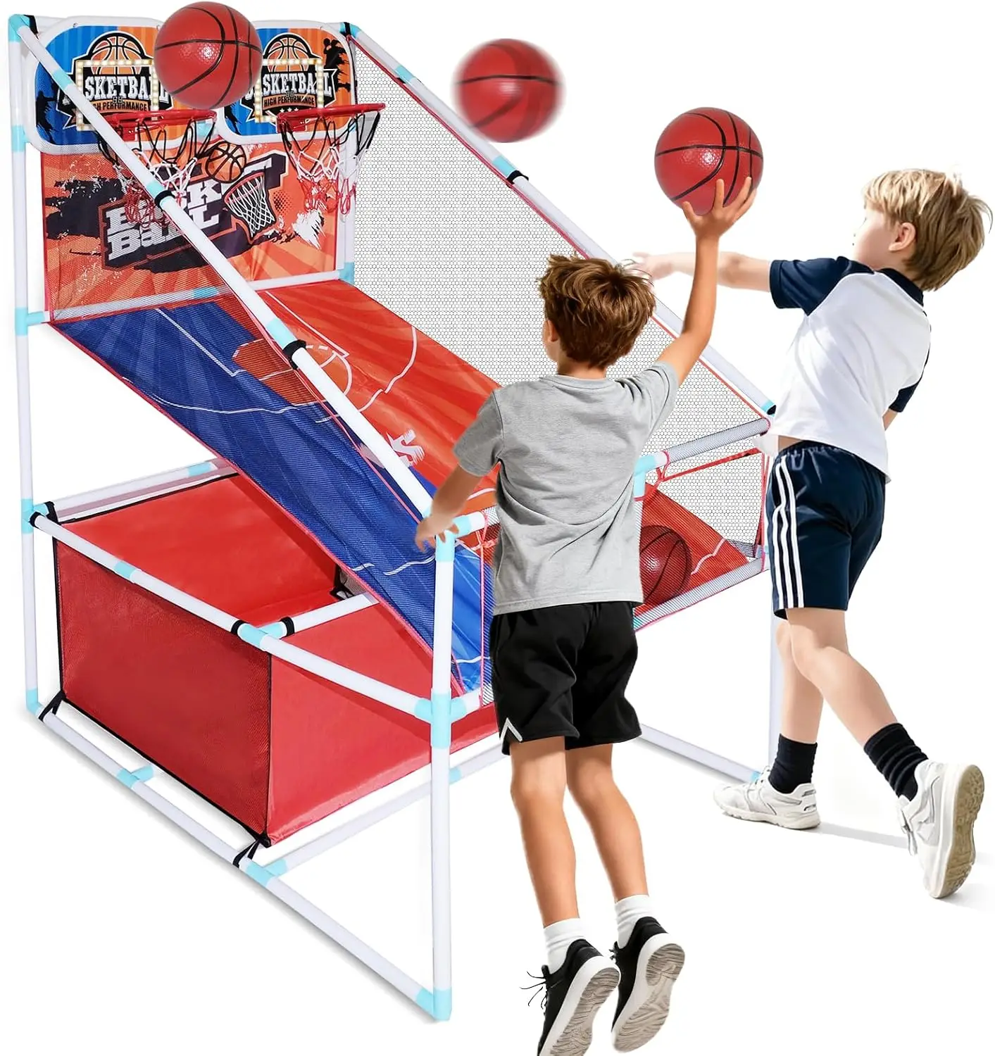 

Dual LED Basketball Game Set with Scoreboard, 4 Balls for Indoor Outdoor Play, Sports Toy Gift