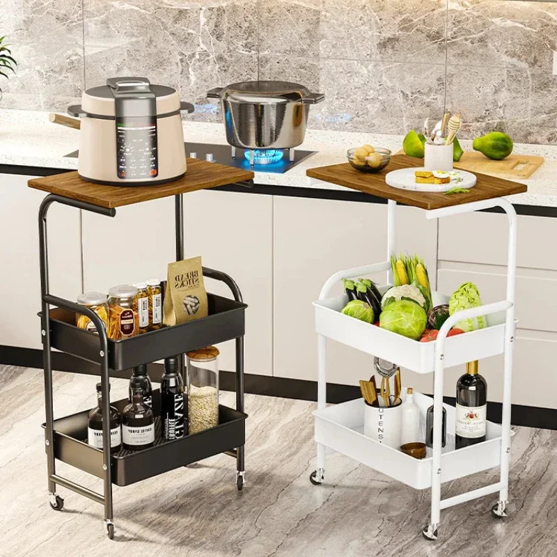 Slim 3-Tier Storage Cart Wooden Rolling Trolley with Wheels Narrow Laundry Room Organizer Kitchen and Bedroom Tabletop