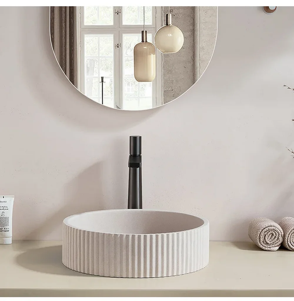 Circular striped washbasin on stage, artistic washbasin in bathroom YX891TB